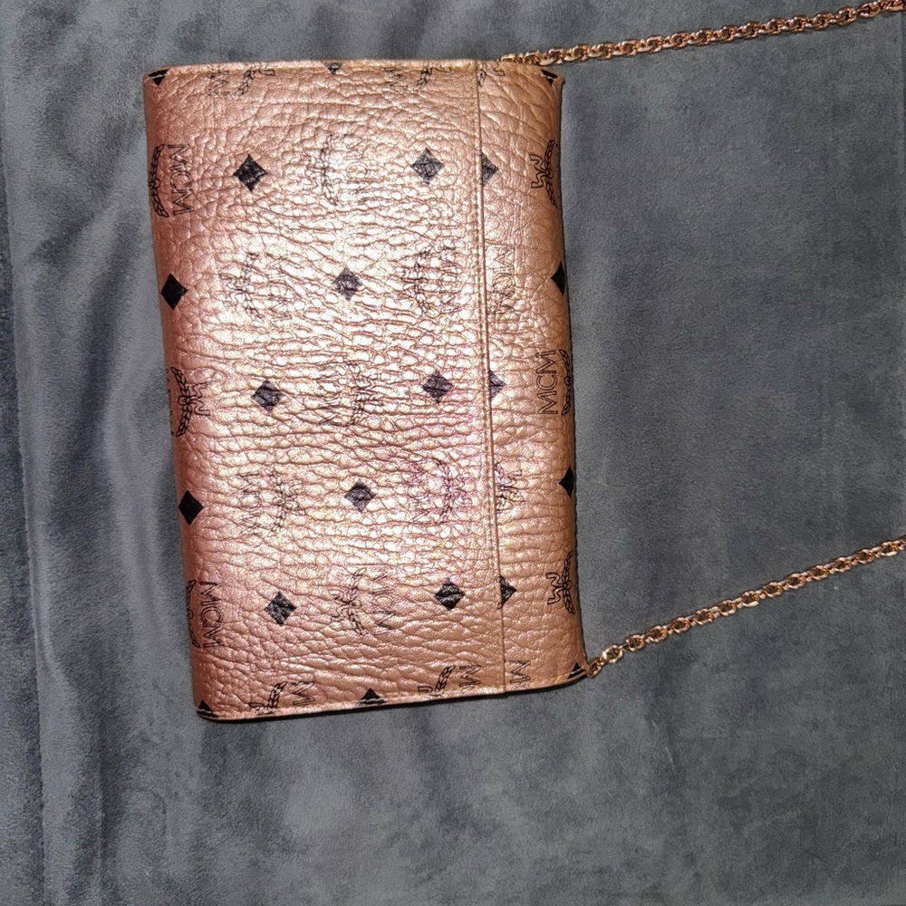 MCM Gold and Black Crossbody Bag with Chain Strap